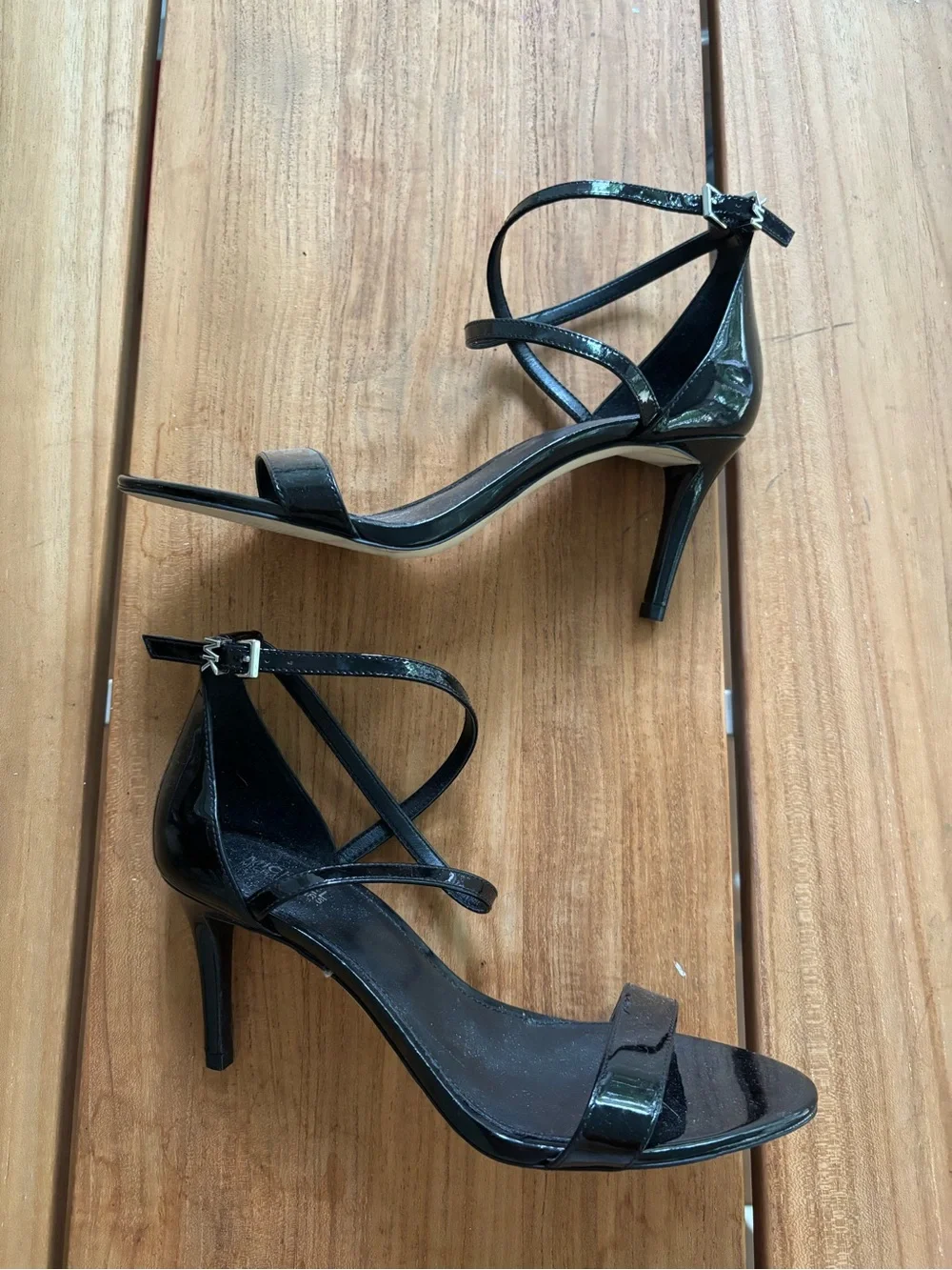 MICHAEL KORS Ava Mid Sandals Black Patent Leather Heels Size 7.5